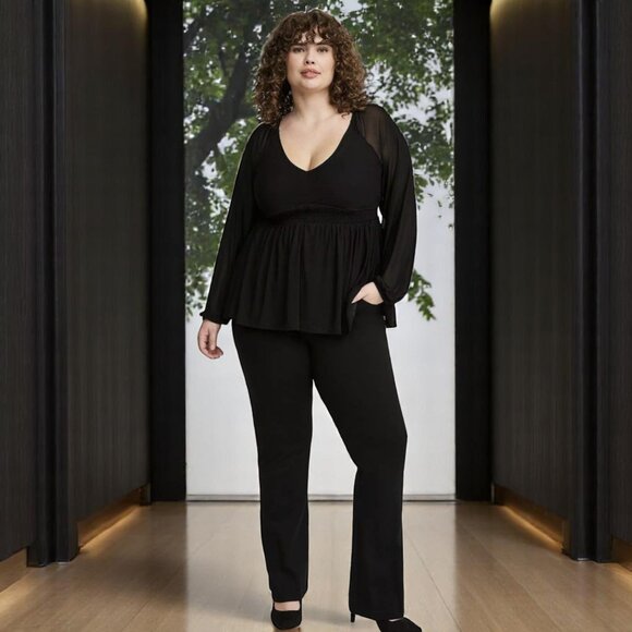 Torrid Black Mesh V-Neck Smocked Babydoll Top | Size 1X (14/16) - Picture 4 of 15